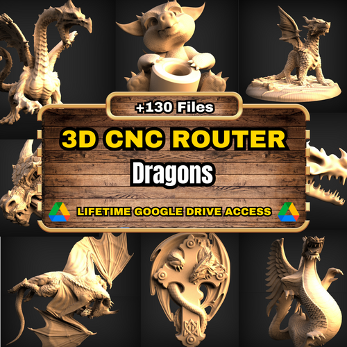Dragons 3D CNC Router STL Pack: 130  STL Files of Dragon Models For 3D Cnc Router Machine - Lifetime Google Drive Access