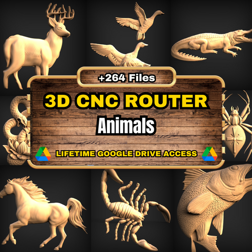 Animals 3D CNC Router STL Pack: +264 STL Files of Animals And Fishes Models For 3D Cnc Router Machine - Lifetime Google Drive Access