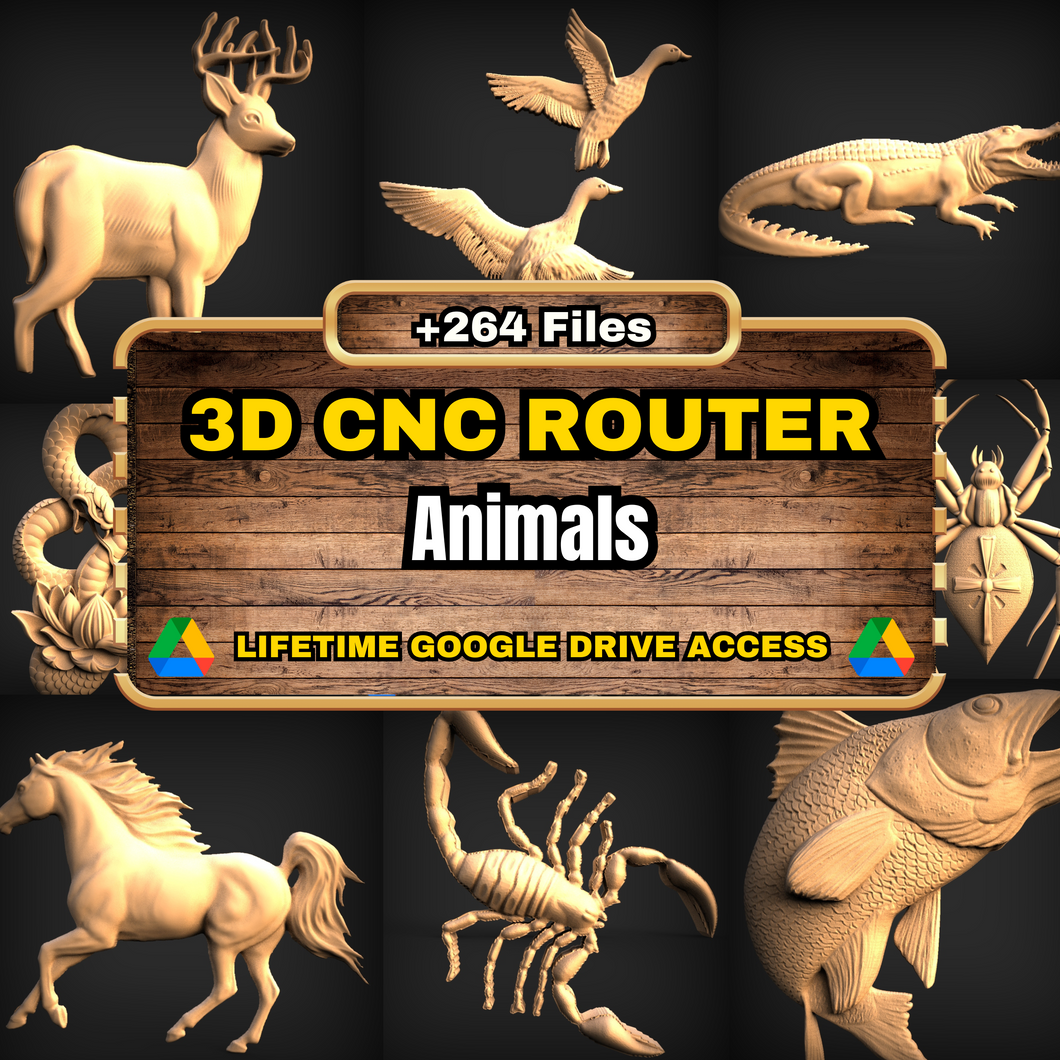 Animals 3D CNC Router STL Pack: +264 STL Files of Animals And Fishes Models For 3D Cnc Router Machine - Lifetime Google Drive Access