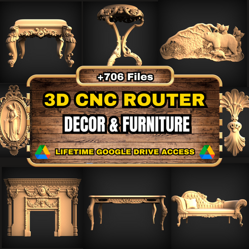 Decor & Furniture 3D CNC Router STL Pack: 706  STL Files of Home Decoration For 3D Cnc Router Machine - Lifetime Google Drive Access