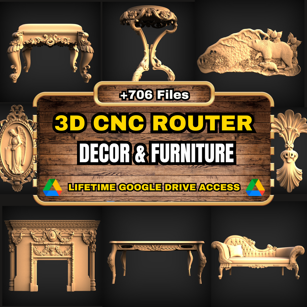 Decor & Furniture 3D CNC Router STL Pack: 706  STL Files of Home Decoration For 3D Cnc Router Machine - Lifetime Google Drive Access