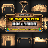 Decor & Furniture 3D CNC Router STL Pack: 706  STL Files of Home Decoration For 3D Cnc Router Machine - Lifetime Google Drive Access