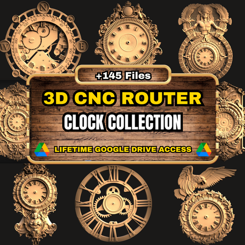Clock Collection 3D CNC Router STL Pack: +145 STL Files of Clocks Models For 3D Cnc Router Machine - Lifetime Google Drive Access