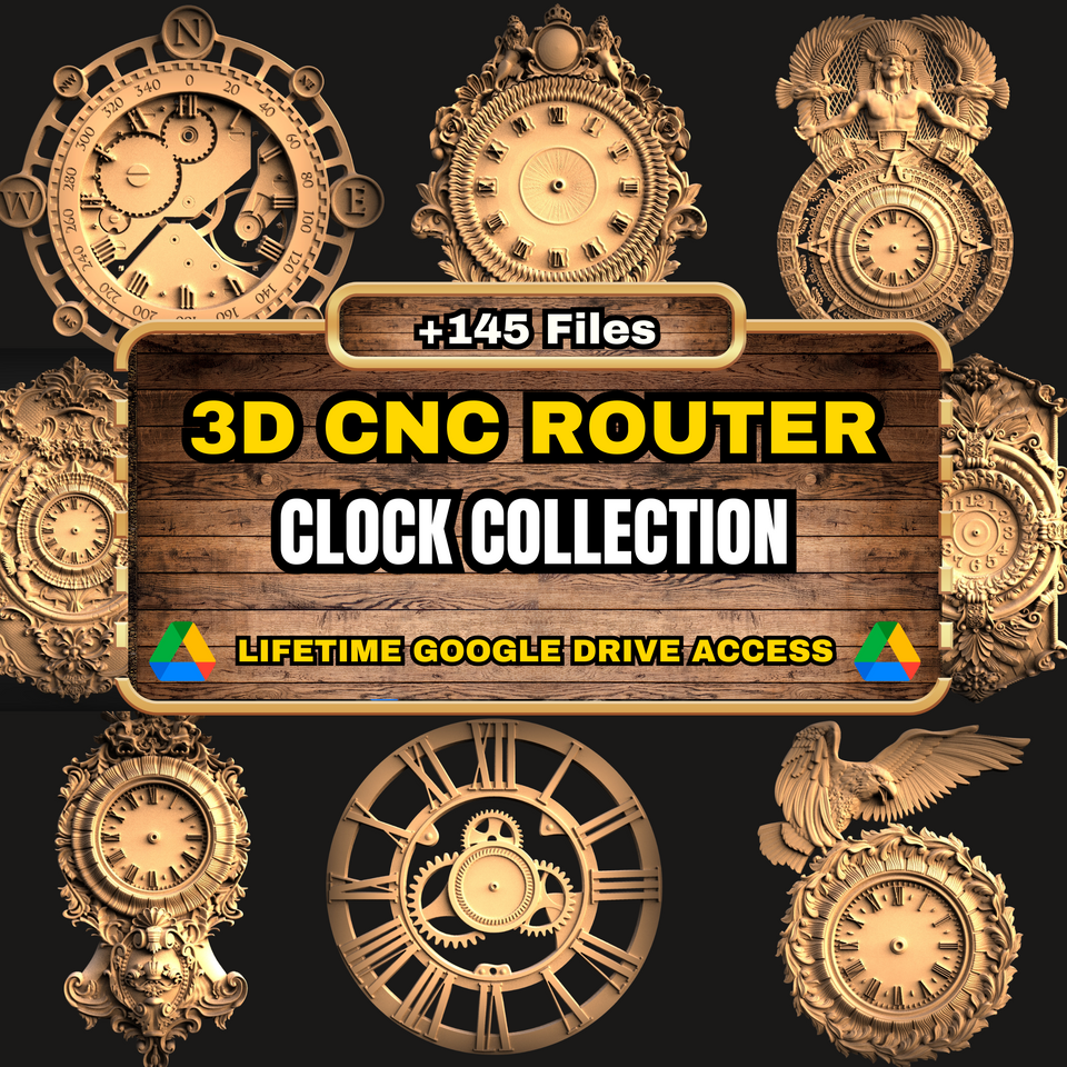 Clock Collection 3D CNC Router STL Pack: +145 STL Files of Clocks Models For 3D Cnc Router Machine - Lifetime Google Drive Access