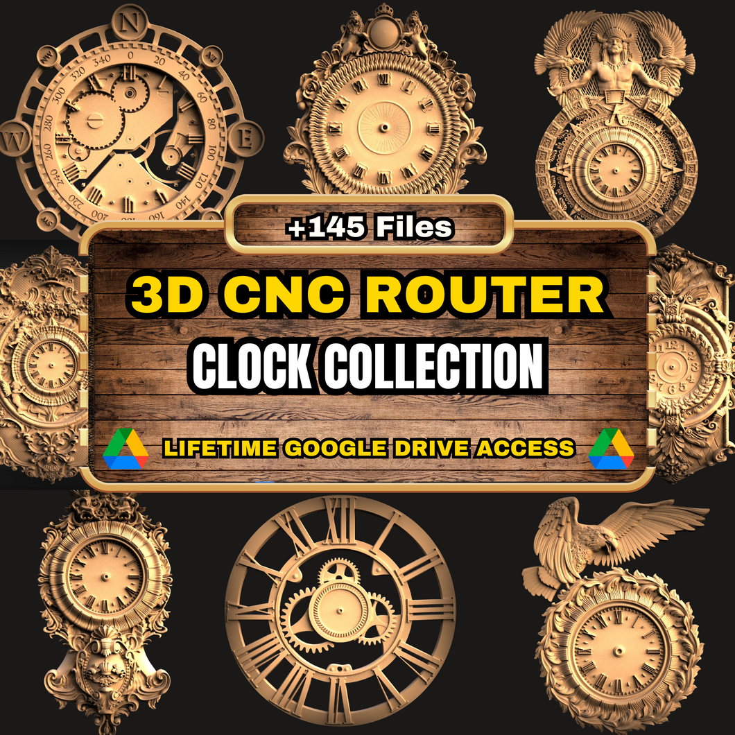 Clock Collection 3D CNC Router STL Pack: +145 STL Files of Clocks Models For 3D Cnc Router Machine - Lifetime Google Drive Access
