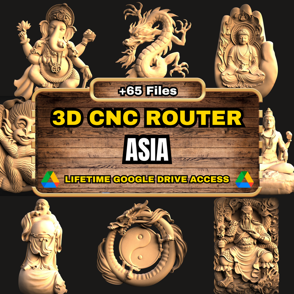 Asia 3D CNC Router STL Pack: 67  STL Files of Asian Culture And Symbols Models For 3D Cnc Router Machine - Lifetime Google Drive Access
