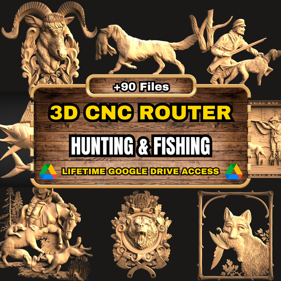 Hunting & Fishing 3D CNC Router STL Pack: +90  STL Files of Hunt And Fishing Models For 3D Cnc Router Machine - Lifetime Google Drive Access