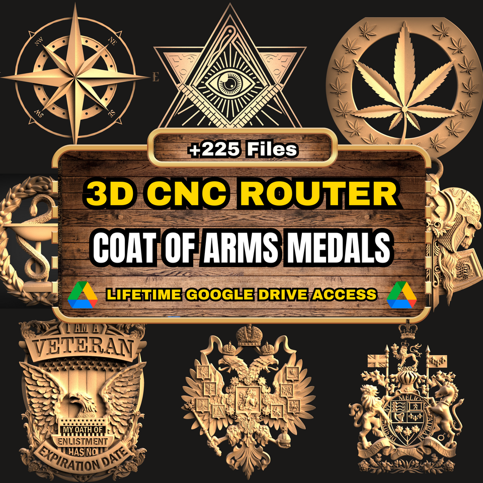 Coat Of Arms Medals 3D CNC Router STL Pack: +225  STL Files of Coat of Arms Medals For 3D Cnc Router Machine - Lifetime Google Drive Access
