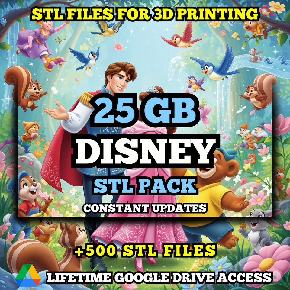 DISNEY STL Pack For 3D Printing: +500 STL Files of Disney Characters- 25GB Lifetime Google Drive Access