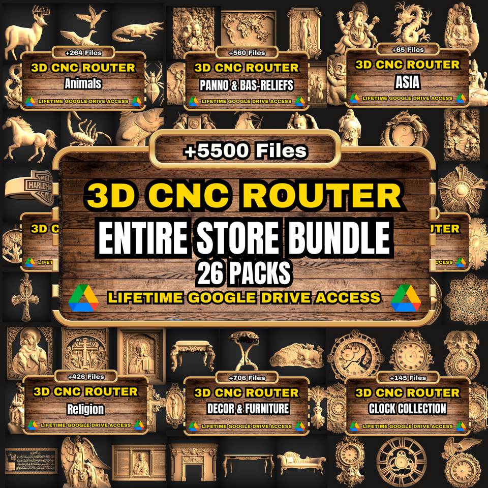 Ultimate STL Pack for 3D CNC Router: +5500 Files From Our +26 Categories - Lifetime Google Drive Access