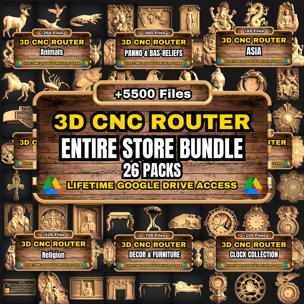 Ultimate STL Pack for 3D CNC Router: +5500 Files From Our +26 Categories - Lifetime Google Drive Access