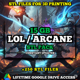 LOL & ARCANE STL Pack For 3D Printing: +250 STL Files of Lol & Arcane Characters- 15GB Lifetime Google Drive Access