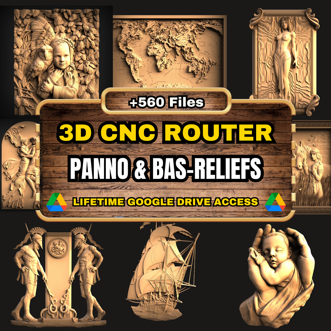 Pannels & Bas Relief 3D CNC Router STL Pack: +560  STL Files of Panno And Bas-Relief For 3D Cnc Router Machine -Lifetime Google Drive Access