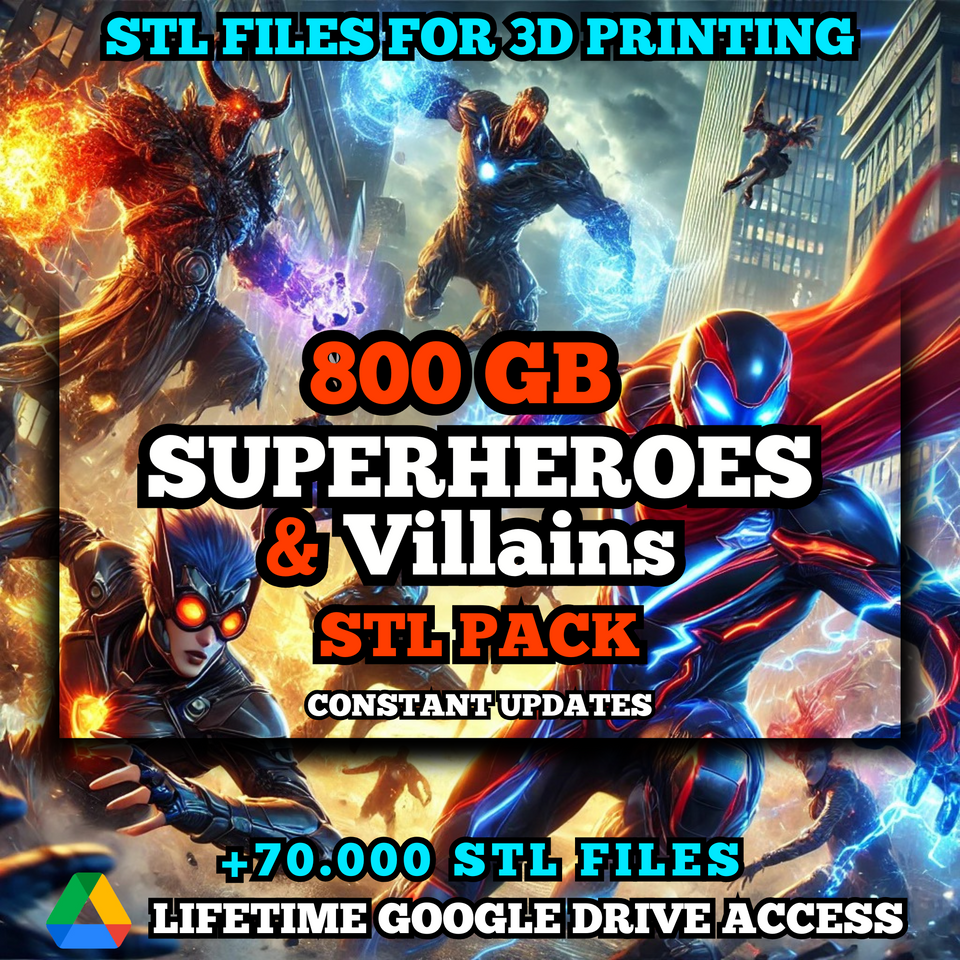 Superheroes & Villains STL Pack For 3D Printing: +70,000 STL Files of Animals - 800GB Lifetime Google Drive Access