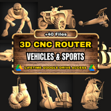 Vehicles & Sports 3D CNC Router STL Pack: +40  STL Files of Car Ship Sport Models For 3D Cnc Router Machine - Lifetime Google Drive Access